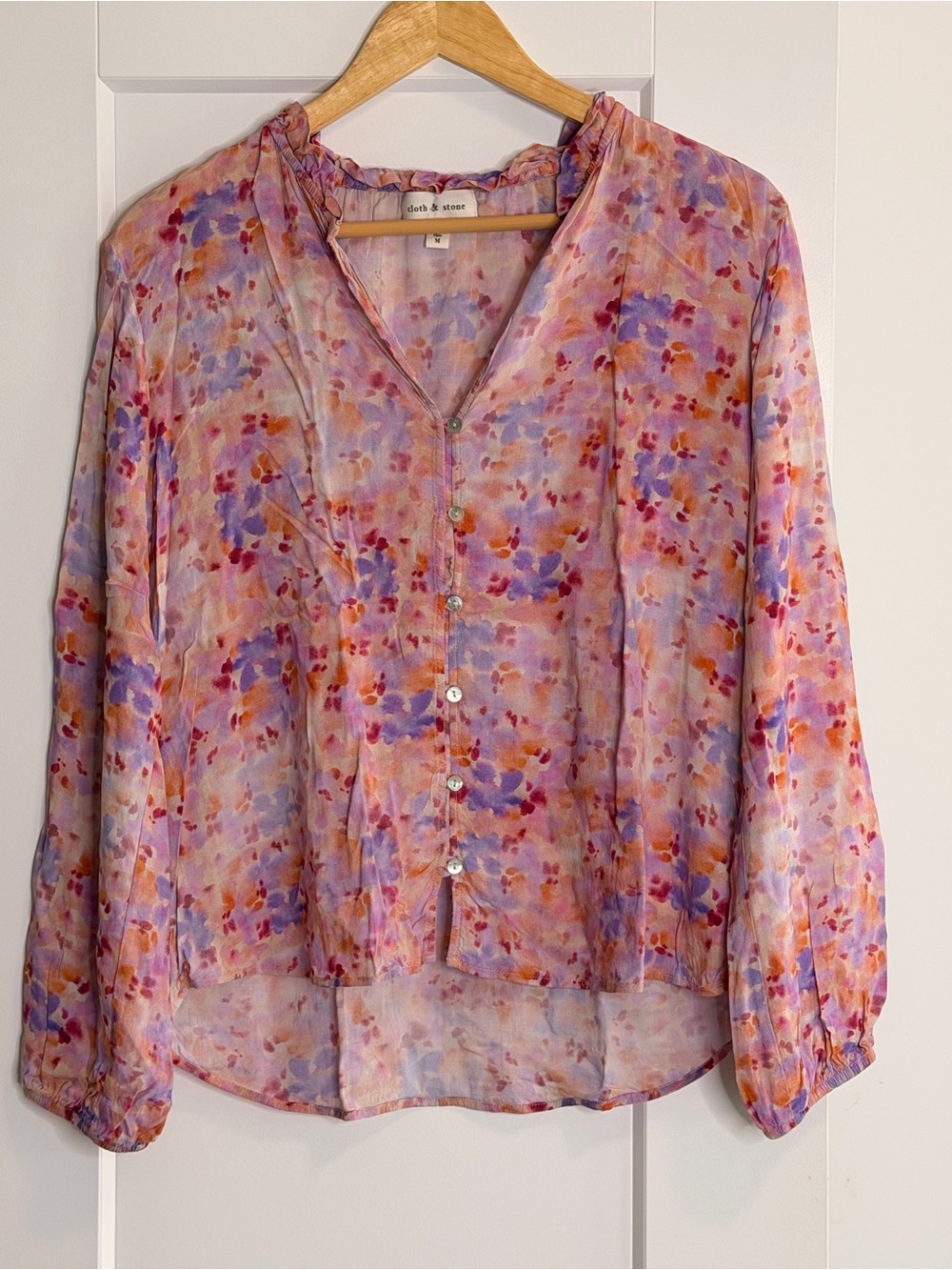 🩵2 for 30-cloth & stone Pink and Purple Floral Lightweight Button-Front Blouse